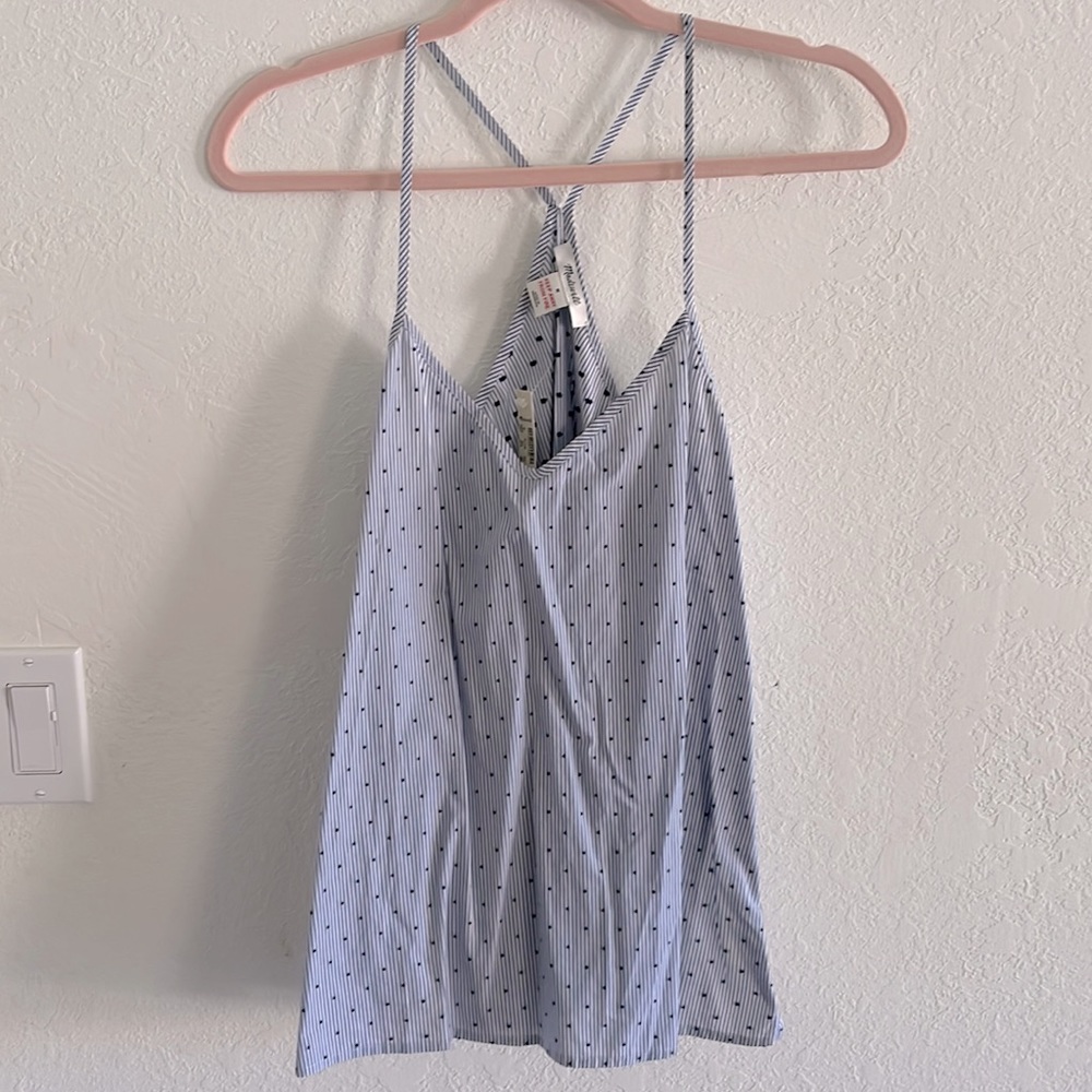 Madewell Blue and White Striped/Polka Dot Top
